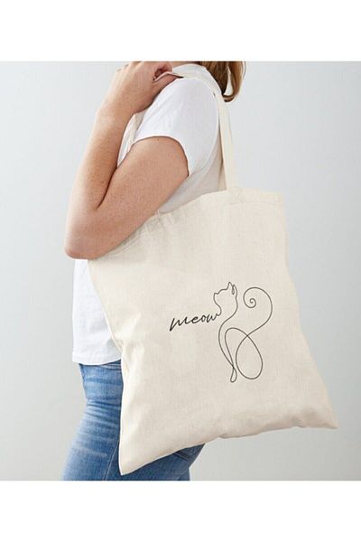 GİFTORA Meow Cat Printed Raw Cloth Shoulder Bag