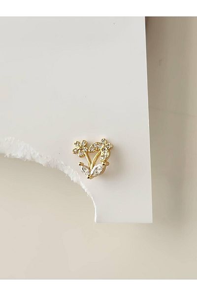Eva Takı Store Butterfly Flower Star Model Cartilage Piercing Tragus Helix Gold Gold Color Earring