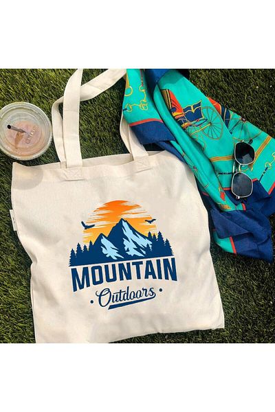 GİFTORA Mountain Printed Gusseted Canvas Bag