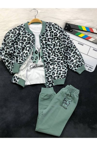 KGN GİYİM Girl's Cardigan Bottom Top Set (3 Pieces)