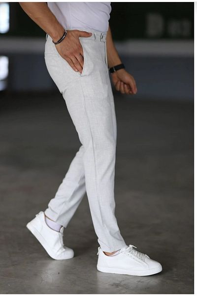 YXC Trend Maker Men's Slim Fit Narrow Leg Fabric Trousers Light Gray