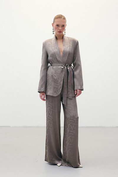 Sateen Jacquard Satin Trousers - Mink