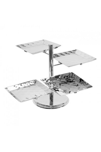 Culinaro North serving stand h53cm with 4 plates 31.5x31.5xh3cm, stainless steel, silver