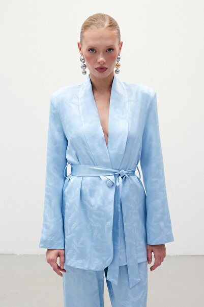 Sateen Джакар Сатен Чекет - Маві