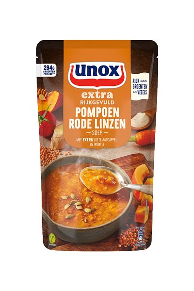 Unox Supa de dovleac si linte rosie cu cartofi dulci 570 ml,