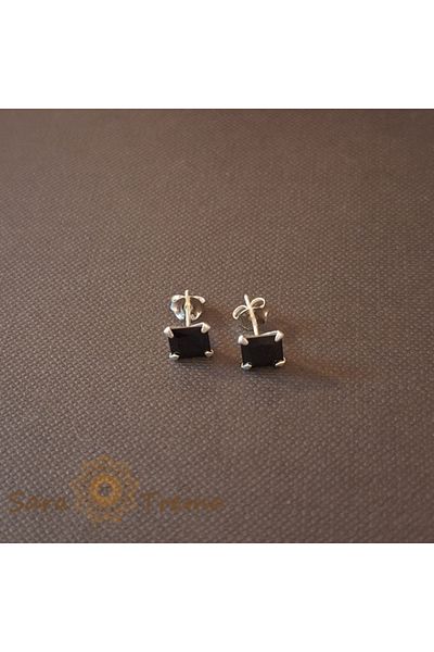 saratremo Cercei unisex din argint 925, pătrați, cu zirconiu negru, 6 mm