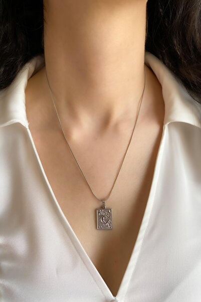 DEMOKAN Kadın Çelik Kolye AY-GÜNEŞ Detay Kolye