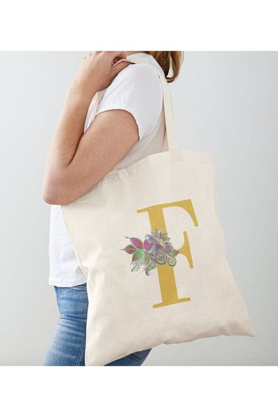 GİFTORA Letter F Gold Designed Raw Cloth Shoulder