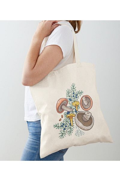 GİFTORA Fun Mushrooms Designed Raw Cloth Shoulder Bag