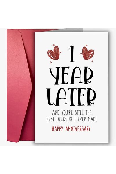 saratremo Anniversary Card for 1 Year of Relationship – English, with Red Envelope (12x16 cm)