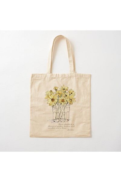 GİFTORA Raw Cloth Shoulder Bag with Daisies Design in Minmal Vase