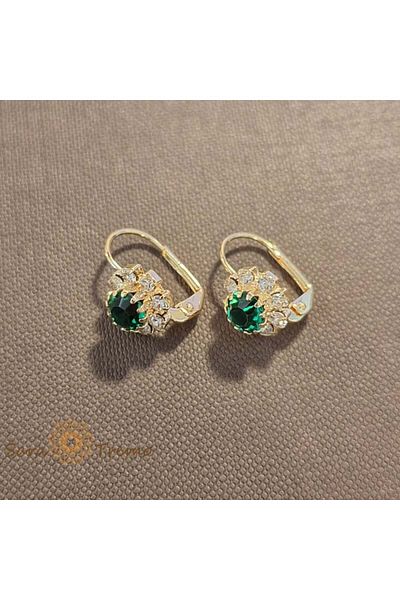 saratremo Classic Gold-Plated Earrings with Flower and Green Zirconia Crystal