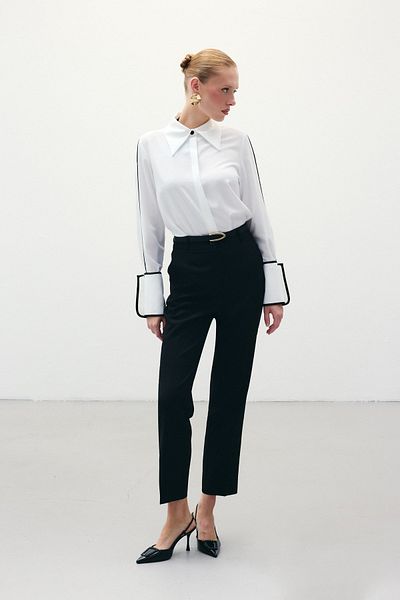 Sateen بنطلون بحزام - أسود