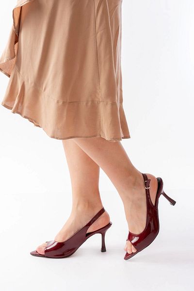 TB Terzi Bey 717 Burgundy Patent Leather Pointed Toe Heeled Women's Sandals