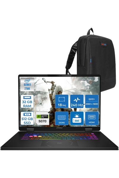 MSI Crosshaır 18 Ultra 9-275HX 32GB 512GB SSD 8GB/RTX5070 115W 18"2.5k 240Hz Freedos W032XTRF09