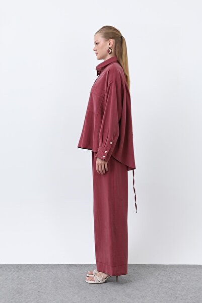 Puane Women's Back Piping Detailed Trousers Suit - 14335Tks - Burgundy