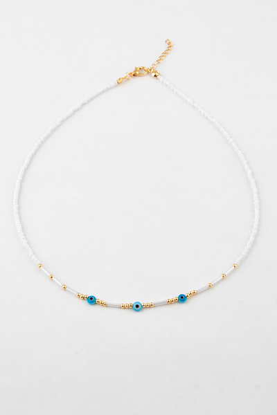 Sortie Aksesuar Elegant Bead Necklace with 3 Evil Eye Bead Figures 002