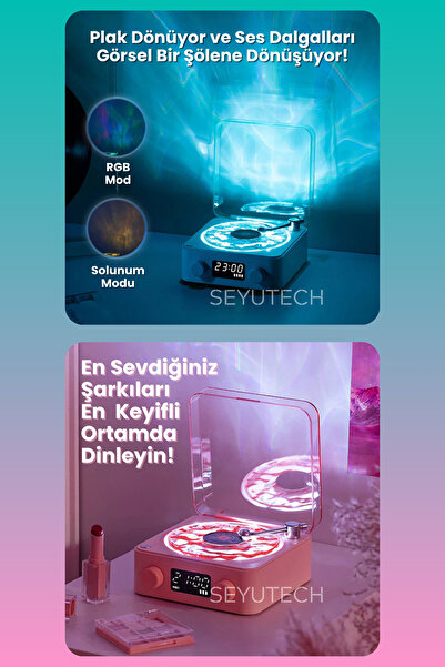 SEYUTECH Waves Retro Bluetooth Hoparlör Nostalji Plak Görünümlü 3D Ses Dalgası Işıklı Galaksi Gece Lambası