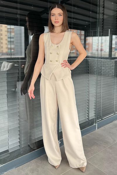GÜLSELİ Stone Women's Button Detailed Zero Sleeve Jumpsuit