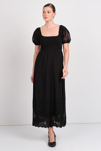 WIENELLA Women's Top Size Lycra Lace Detailed 100% Cotton Maxi Dress 4010 Black