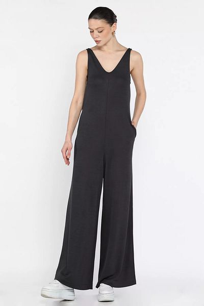 GÜLSELİ Smoked Women's Pocketed Wide Leg Jumpsuit