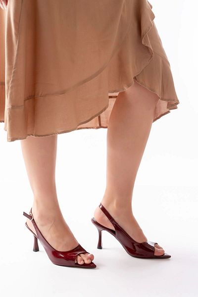 TB Terzi Bey 717 Burgundy Patent Leather Pointed Toe Heeled Women's Sandals