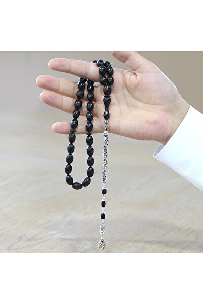 Tesbihane Ασημένια 925 χάντρες προσευχής από ξύλο έβενος με ειδική κοπή και φούντες από αλυσίδα βασιλιάς