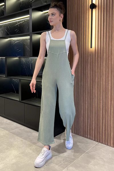 GÜLSELİ Khaki Women's Adjustable Strap Wrap Jumpsuit