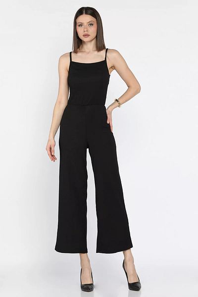 GÜLSELİ Black Women's Jumpsuit with Rope Strap and Elastic Waist