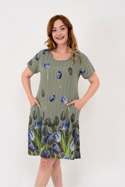 Butik Ayseba Park Moda Tulip Pattern Short Italian Dress