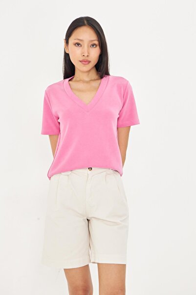 TIFFANY&TOMATO V Yaka Oversize Modal T-Shirt