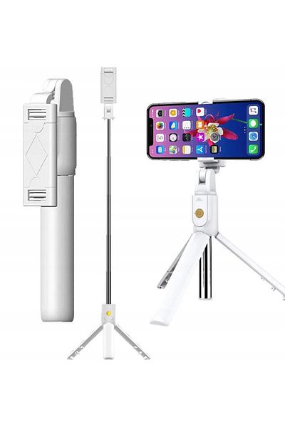 divendi-ro Stick selfie extensibil până la 64 cm, Bluetooth, telecomandă și proiector LED, alb