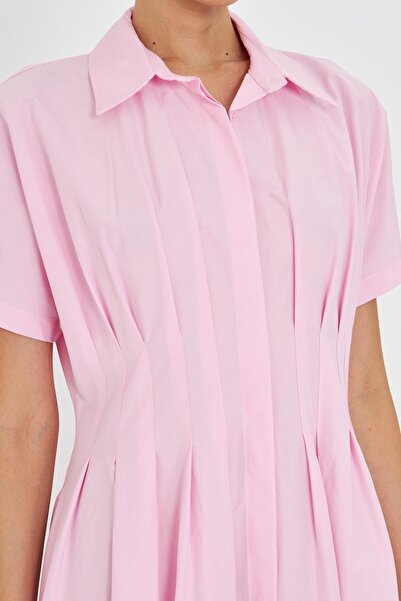 TIFFANY&TOMATO Pileli Gömlek Yaka Poplin Elbise