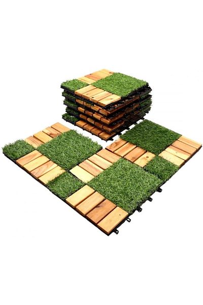 co arma 30*30 Wood Floor Tile Set of 9 Pieces for Decorating Walkways, Roofs and Gardens, Multi-Color