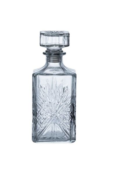 Herum Recipient din sticla, Herum®, forma patrata, model in relief si dop din sticla, Transparent, 9 x 9