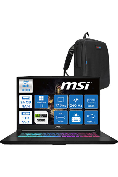 MSI Katana 17 Hx İ9-14900HX 24GB 1tb SSD 8GB/RTX5060 115W 17.3" Qhd 240Hz IPS...