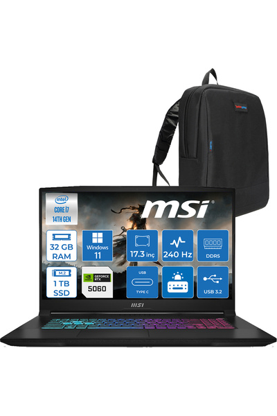 MSI Katana 17 Hx I7-14650HX 32GB 1tb SSD 8GB/RTX5060 115W 17.3" Qhd 240Hz IPS...