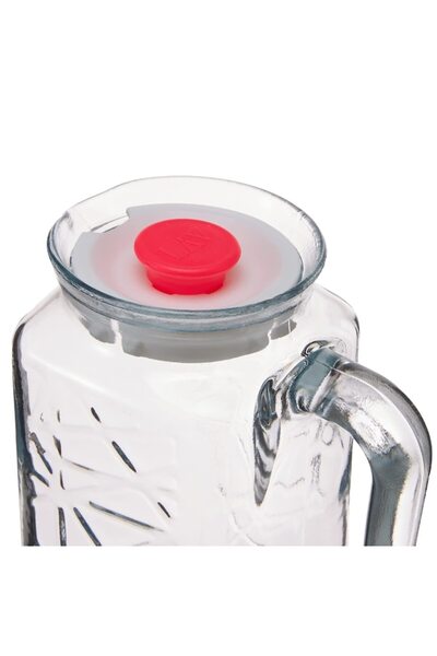 Herum Recipient pentru servit bauturi model geometric cu capac si maner, Transparent, 1.2 l