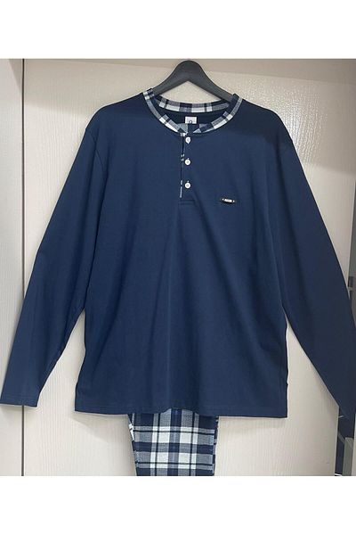 Pijaman Dark Blue Thin Long Sleeve Men's Pajama Set