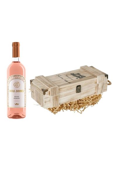 OEM Rustic Gift Set with Wooden Box and Beciul Domnesc Rose Wine