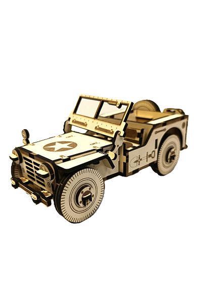 gift plus Wooden Military Jeep Model – 3D Laser Cutting – Handmade Hobby Vehicle