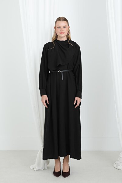 Puane Women's Shawl Collar Belted Long Tunic -12629Elb - Black