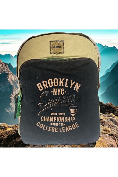 Old Cotton Quality Single Compartment Vintage Casual Design Daily Backpack Travel School Camping Bag 32 cm X 38 cm