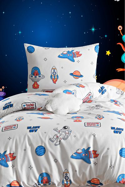 Eponj Home Single Cotton Duvet Cover Set 3 Pieces – Space Pattern – White / Soft Texture