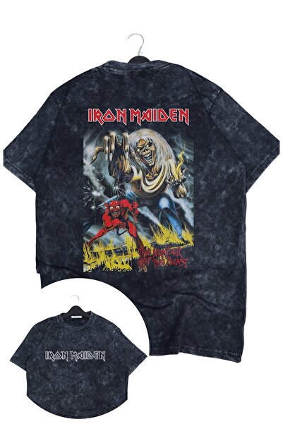 Fuddy Moda تي شيرت مطبوع عليه رقم الوحش للجنسين، تي شيرت كبير الحجم بتصميم Ir...