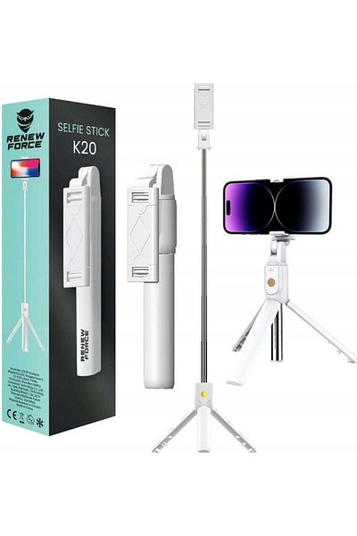 divendi-ro Stick selfie extensibil până la 64 cm, Bluetooth, telecomandă și proiector LED, alb