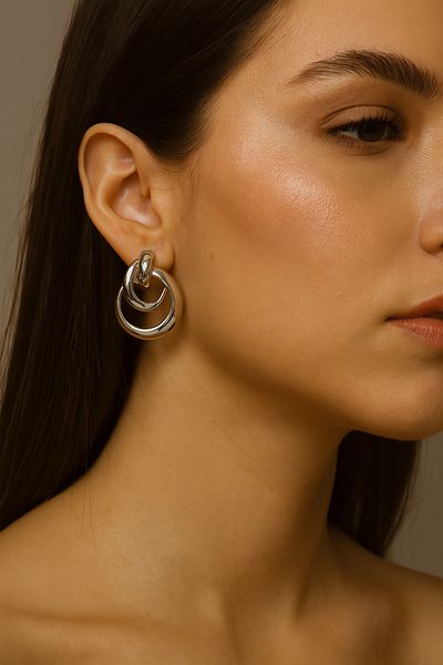 Luminos Butik Double Ring Modern Earrings – Colorful Timeless Elegance Mk002-Silver