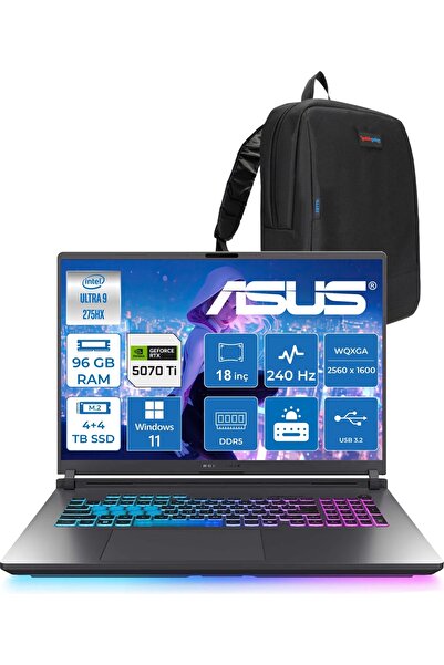 ASUS Rog Strix G18 U9-275HX 96GB 4tb SSD+4tb SSD 12GB/RTX5070Tİ 175W 18" 2.5k...