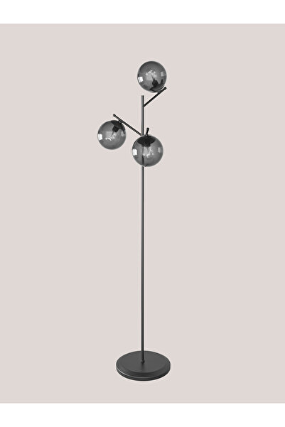 avizade AURA 3'lü Siyah Metal Füme Cam Küre Lambader - Metal Gövdeli Modern Yer Lambası