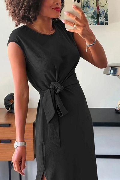 Mossta Lacing Detailed Slit Midi Aerobin Dress - Black
